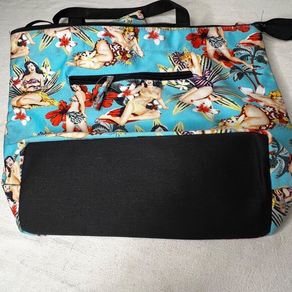 Vintage-Inspired Hawaiian Pin-Up Girl Print Tote Bag Zipper Pockets &  Pouch - Picture 5 of 15